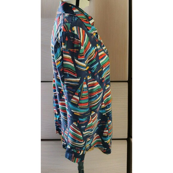 Soft Surroundings Blouse Size S Sailing Boats Design Long Sleeve Hidden Button V - Picture 5 of 11